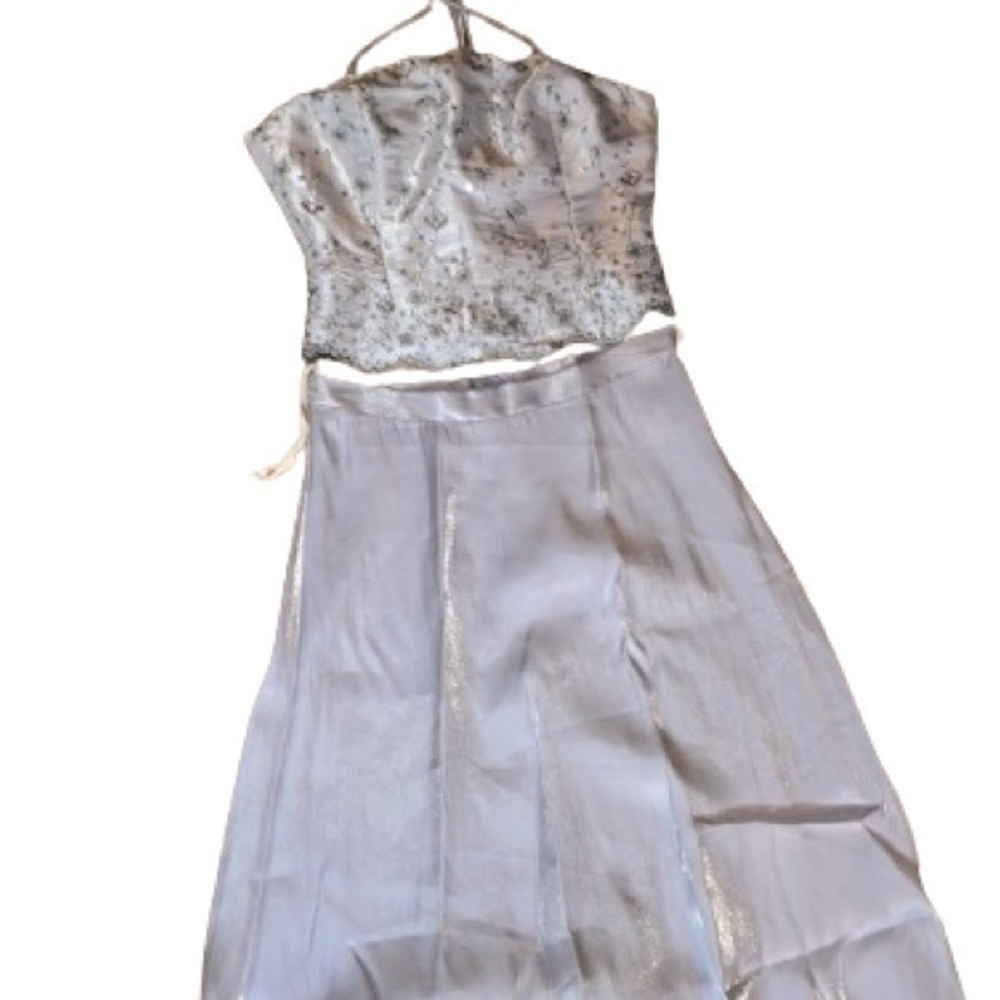 Lenovia lilac purple embroidered strapless corset top with maxi skirt size M